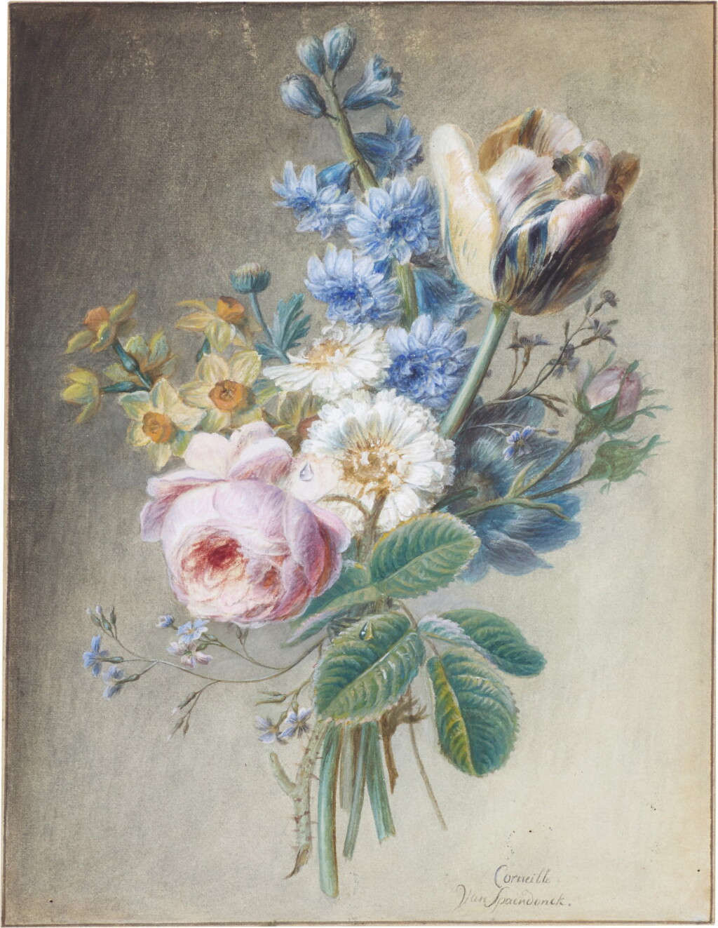 View full screen - View 1 of Lot 44. A bouquet of flowers, including a rose and tulip.
