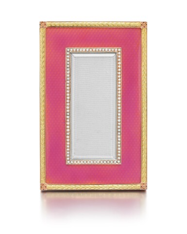 View full screen - View 1 of Lot 54. A FABERGÉ VARICOLOURED GOLD AND GUILLOCHÉ ENAMEL FRAME, WORKMASTER MICHAEL PERCHIN, ST PETERSBURG, CIRCA 1890.