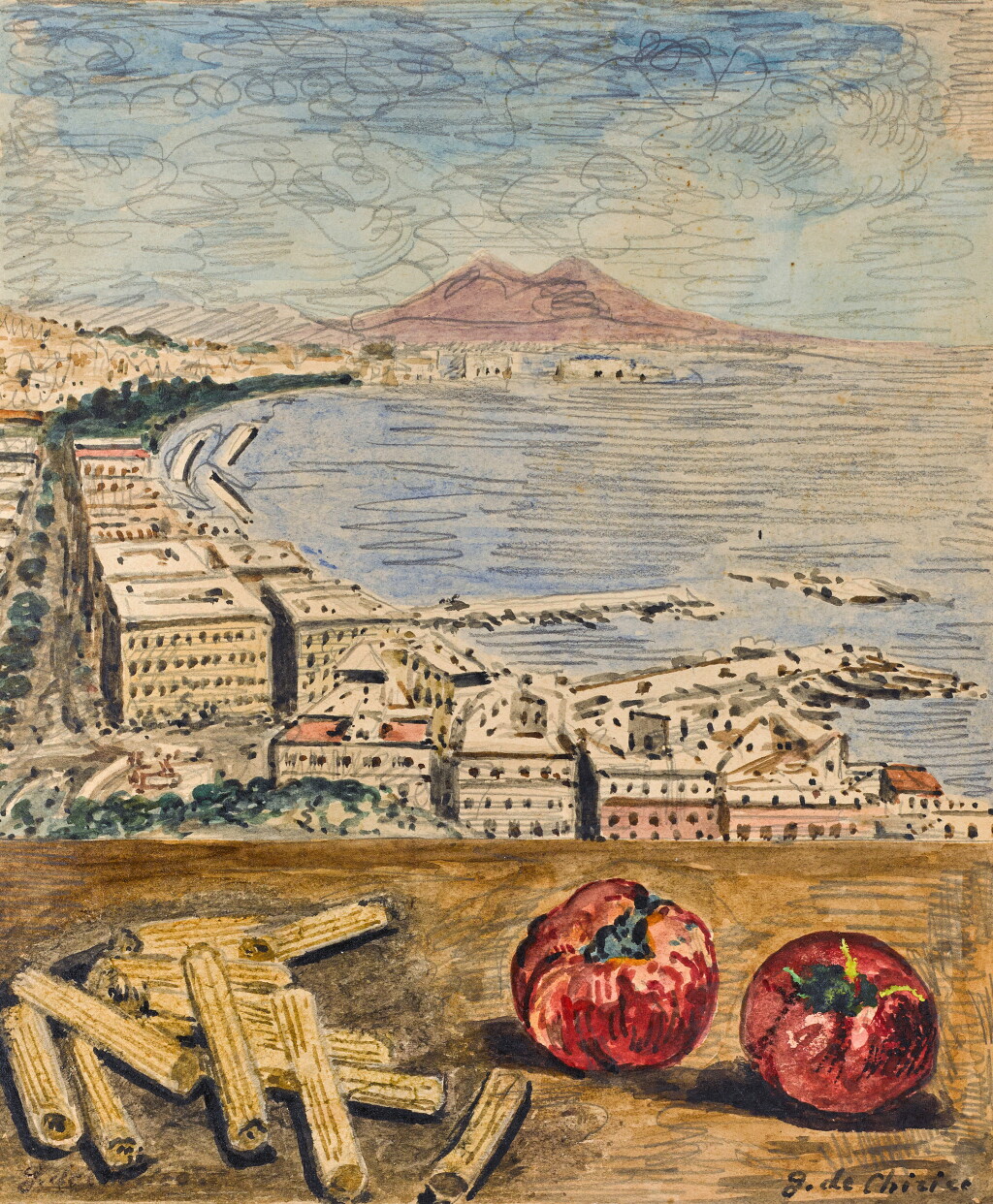 View full screen - View 1 of Lot 70. Veduta di Napoli con maccheroni e pomodori (View of Naples with macaroni and tomatoes).