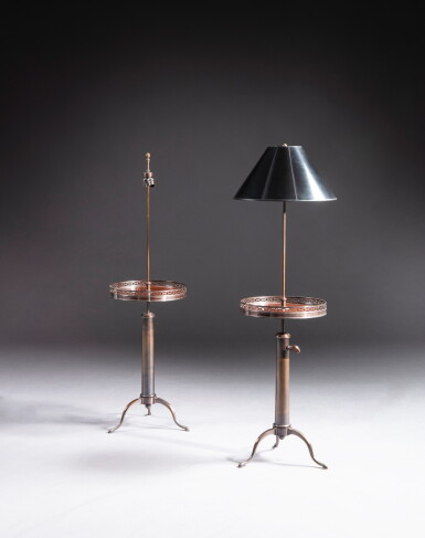 View full screen - View 1 of Lot 388. A pair of chromed metal gueridons and lamps, 20th century | Paire de guéridons formant lampes en métal chromé, XXe siècle.