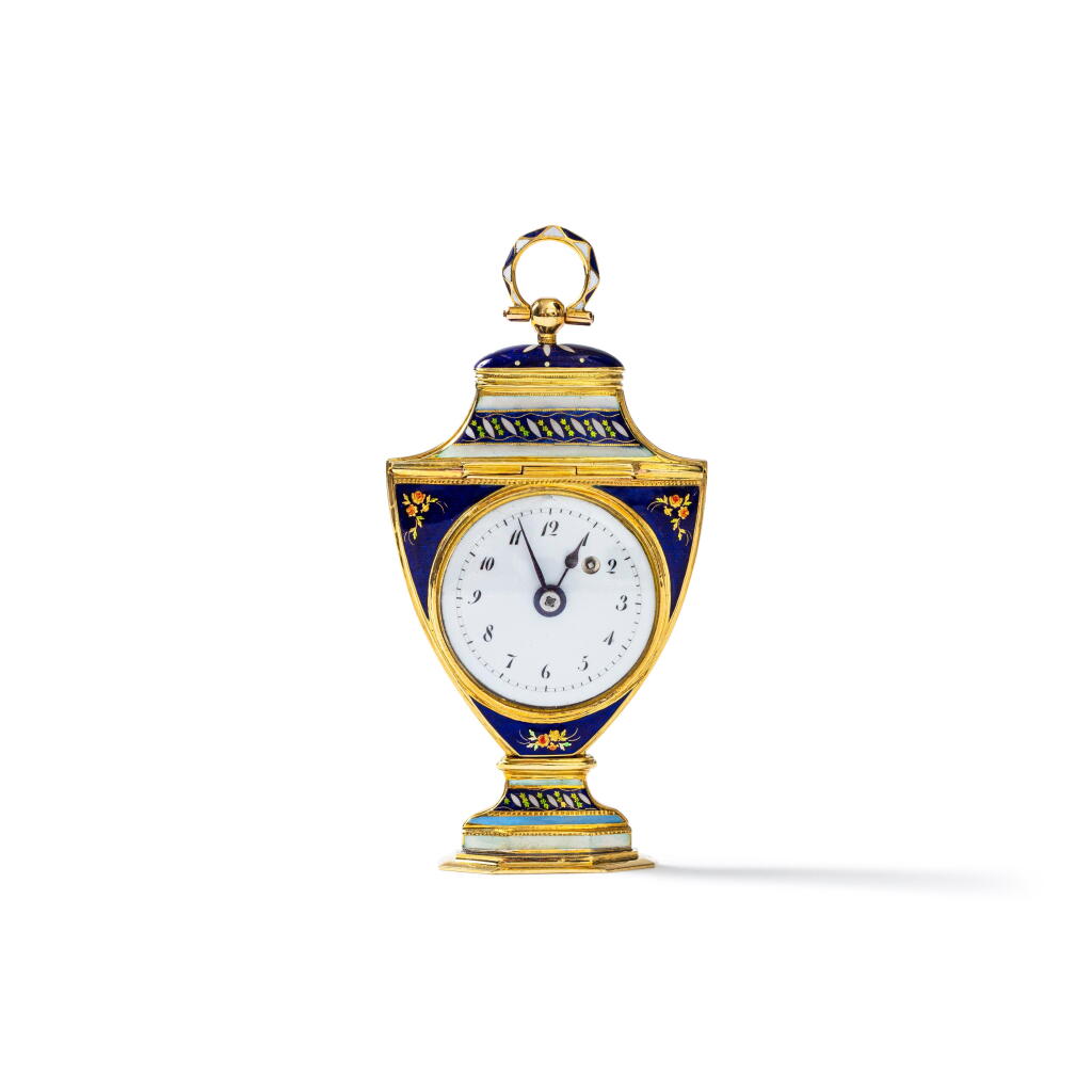 View full screen - View 1 of Lot 129. A gold and enamel watch pendant, Geneva, early 19th century.