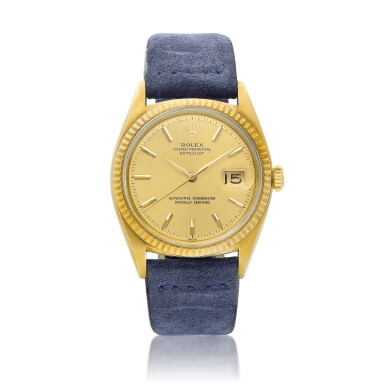 View full screen - View 1 of Lot 8191. DateJust | A yellow gold wristwatch with date, Circa 1962 | 勞力士 | DateJust | 黃金腕錶,備日期顯示,約1962年製.