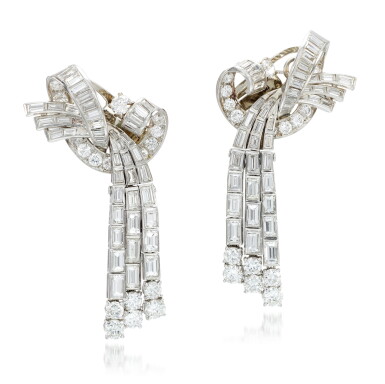 View full screen - View 1 of Lot 105. Pair of diamond earrings, circa 1950.