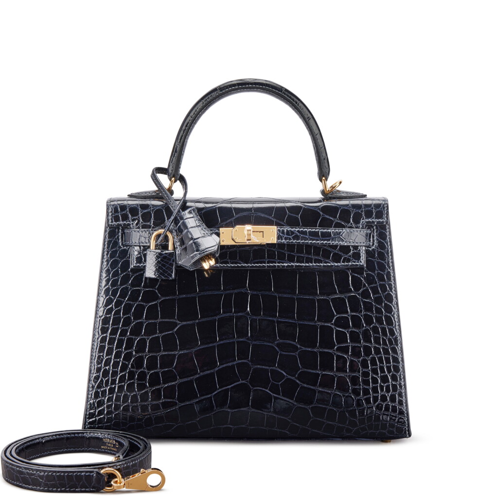 View full screen - View 1 of Lot 576. Bleu Marine Shiny Mississippiensis Alligator Kelly 25 Sellier Gold Hardware, 2023.