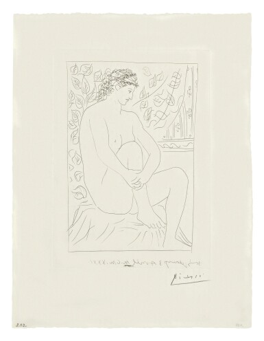 View full screen - View 1 of Lot 89. PABLO PICASSO | FEMME NUE ASSISE DEVANT UN RIDEAU (BLOCH 137; BAER 202).