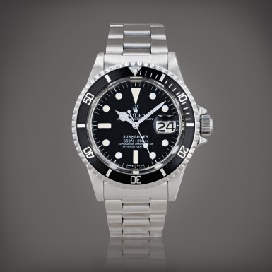 View full screen - View 1 of Lot 424. Submariner, reference 1680 Montre bracelet en acier avec date | Stainless steel wristwatch with date and bracelet Vers 1980 | Circa 1980.