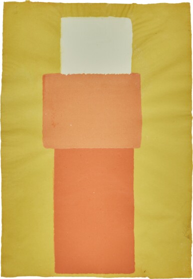 View full screen - View 1 of Lot 135. Orange and White 3-Stack on Yellow (#3762).