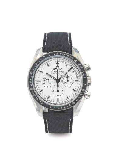 View full screen - View 1 of Lot 12. OMEGA | SPEEDMASTER APOLLO 13 - 45TH ANNIVERSARY "SILVER SNOOPY AWARD", A LIMITED EDITION STAINLESS STEEL CHRONOGRAPH WRISTWATCH WITH REGISTERS AND SILVER SNOOPY CASE BACK CIRCA 2015.