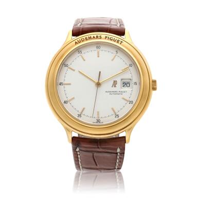 View full screen - View 1 of Lot 92. Jules Audemars, A yellow gold automatic wristwatch with date, Circa 1995.