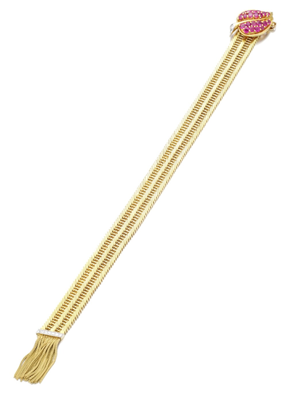 View full screen - View 1 of Lot 530. KUTCHINSKY | RUBY, DIAMOND AND GOLD BRACELET.