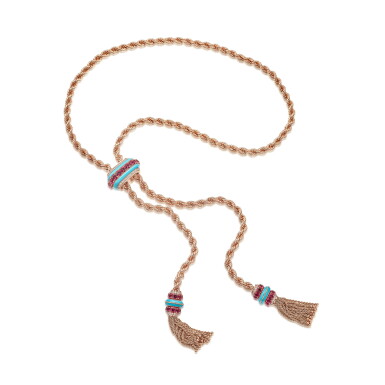 View full screen - View 1 of Lot 1242. RUBELLITE, TURQUOISE AND DIAMOND ‘LIANE’ NECKLACE | 梵克雅寶 |紅碧璽 配 綠松石 及 鑽石 ‘LIANE’ 項鏈.