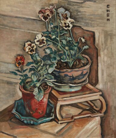 View full screen - View 1 of Lot 1022. Georgette Chen 張荔英 | Pansies 三色堇花.