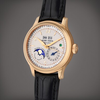 View full screen - View 1 of Lot 223. Reference H37 5739 5 Hommage | A limited edition pink gold automatic perpetual calendar wristwatch with moon phases and leap year indication, Circa 1999.