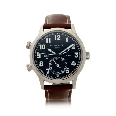 View full screen - View 1 of Lot 63. REFERENCE 5524G-001 PILOT CALATRAVA TRAVEL TIME A WHITE GOLD AUTOMATIC DUAL TIME WRISTWATCH WITH DATE, LOCAL AND HOME TIME, AND DAY/NIGHT INDICATION, CIRCA 2016.