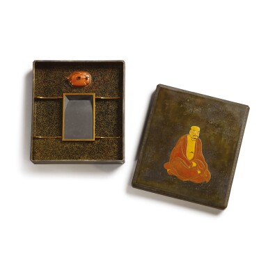 View full screen - View 1 of Lot 1048. A JAPANESE LACQUER 'MONK' WRITING SET (SUZURIBAKO), 20TH CENTURY.