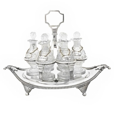 View full screen - View 1 of Lot 264. A GEORGE III SILVER CRUET SET, WILLIAM BURWASH AND RICHARD SIBLEY, LONDON, 1808.