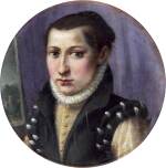 Portrait of a lady, bust-length, in a white ruff and black dress with grey and gold trimmed sleeves