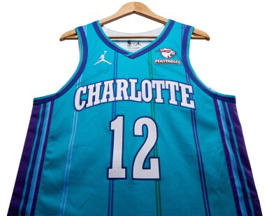 View full screen - View 1 of Lot 83. Leaky Black Charlotte Hornets 2023-2024 Kia NBA Tip-Off Game Worn Classic Edition Jersey.