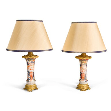 View full screen - View 1 of Lot 140. A pair of gilt-bronze mounted Imari porcelain lamps, 20th century.