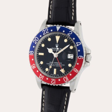 View full screen - View 1 of Lot 346. GMT-Master 'Pepsi', Reference 1675 | A stainless steel dual time zone wristwatch with date and bracelet | Circa 1978.
