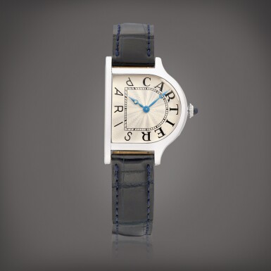 View full screen - View 1 of Lot 2134. Paris "Cloche", No. 1/1 A unique platinum wristwatch, Made for the thematic auction 'The Magical Art of Cartier', Circa 1996 | 卡地亞 | Paris "Cloche",編號1/1 獨一無二鉑金腕錶,為 'The Magical Art of Cartier' 拍賣而製,約1996年製.