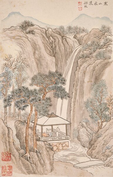 View full screen - View 1 of Lot 6096. 孫枝 寒山飛瀑 | Sun Zhi, Scholar admiring a waterfall.