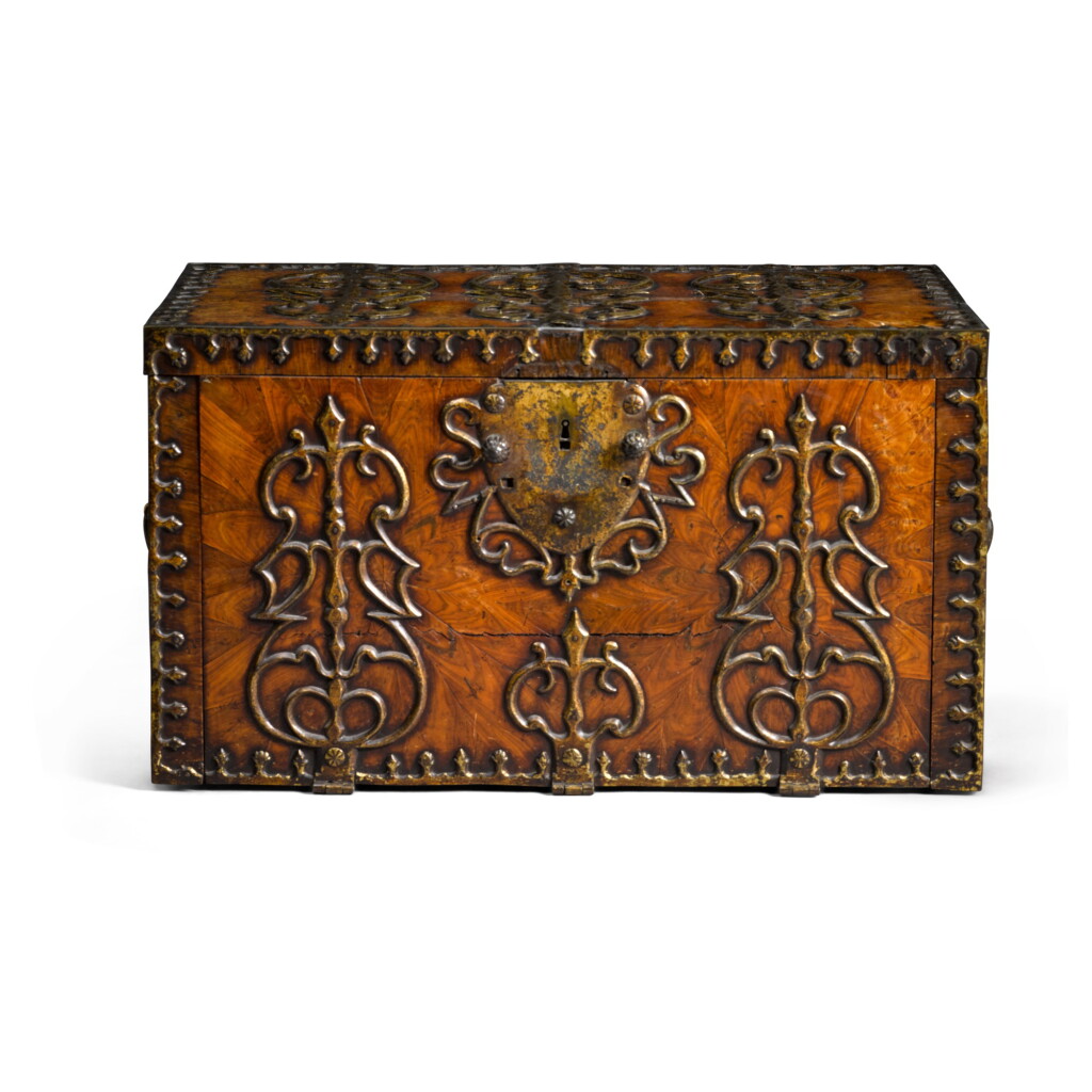 View full screen - View 1 of Lot 8. A Louis XIV brass-mounted walnut coffre, circa 1700.