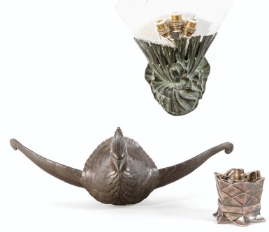 View full screen - View 1 of Lot 127. ALBERT CHEURET | TWO WALL LIGHT ELEMENTS AND A PINEAPPLE LAMP.