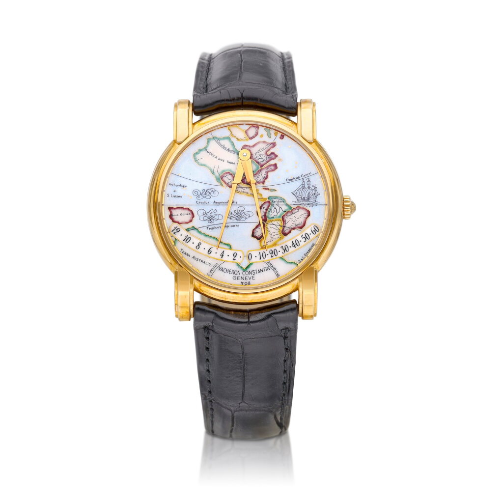 View full screen - View 1 of Lot 8058. Mercator, Reference 43050 | A yellow gold retrograde wristwatch with champlevé enamel dial, Circa 2000 | 江詩丹頓 | Mercator 型號43050 | 黃金逆跳腕錶,備內填琺瑯錶盤,約2000年製.