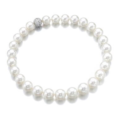 View full screen - View 1 of Lot 316. CULTURED PEARL AND DIAMOND NECKLACE.