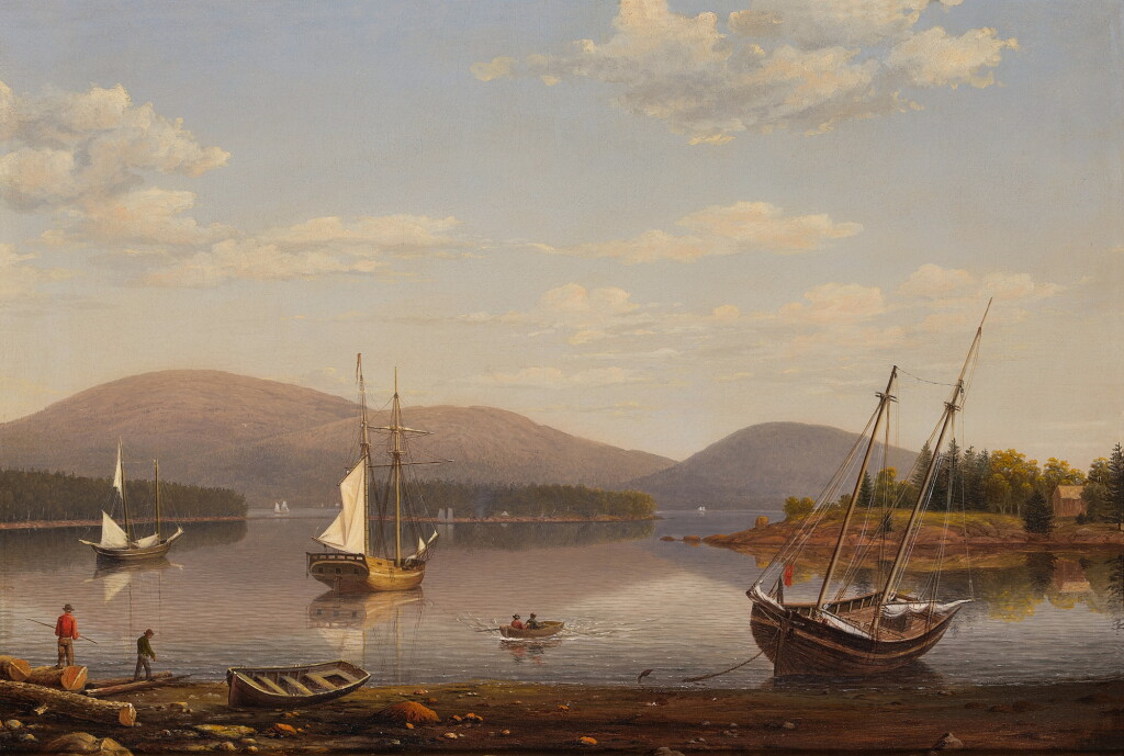 View full screen - View 1 of Lot 49. Bar Island and Mount Desert Mountains from Somes Settlement.
