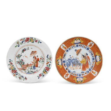 View full screen - View 1 of Lot 85. A Chinese export imari 'Dame au Parasol' pattern dish Qing dynasty, Qianlong period, circa 1740.