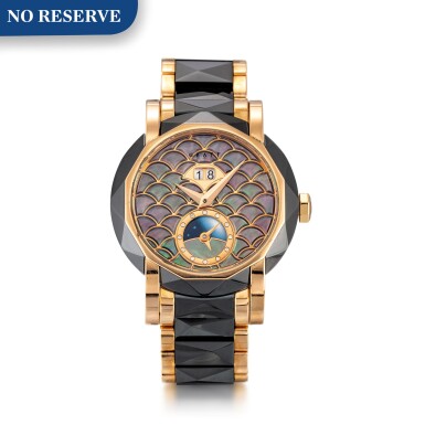 View full screen - View 1 of Lot 1083. 'Graff Star Automatic Icon' Reference GSA38BCPG, 6 Limited Edition Pink Gold and Black Ceramic Automatic Wristwatch with Date, Day and Night Indication combined with Dual Time Function | 格拉夫| Graff Star Automatic Icon編號GSA38BCPG 6,限量版粉紅金镶黑瓷自動上鏈兩地時區腕錶備日期及晝夜顯示,約2010年製.