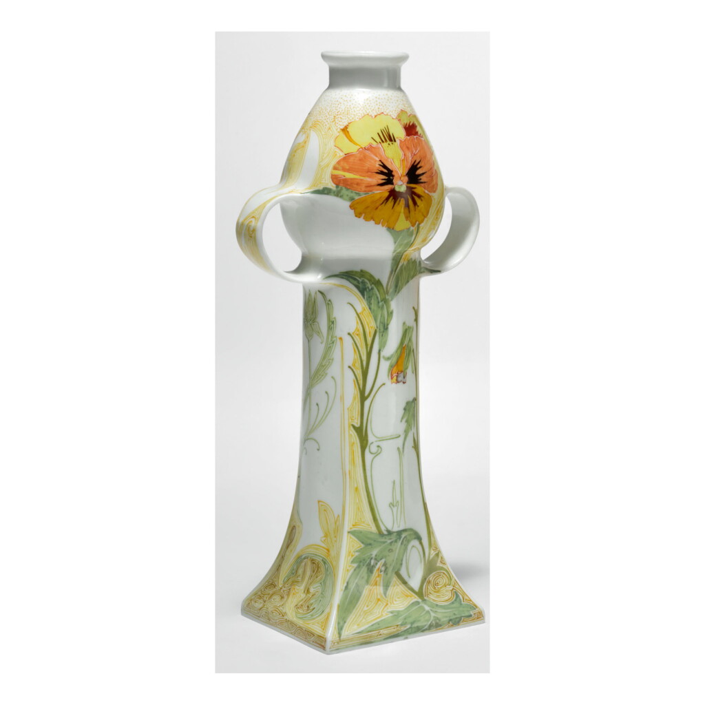 View full screen - View 1 of Lot 122. ROZENBURG | TWO-HANDLED “PANSY AND SPARROW” VASE.