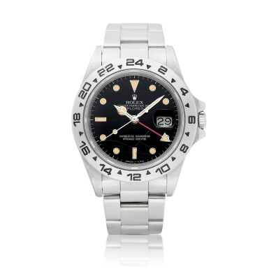 View full screen - View 1 of Lot 2120. Explorer II, Reference 16550 | A stainless steel wristwatch with 24 hours indication, date, rail dial and bracelet, Circa 1986 | 勞力士 | Explorer II 型號16550 | 精鋼鏈帶腕錶,備24小時、日期顯示及 RAIL 錶盤,約1986年製.