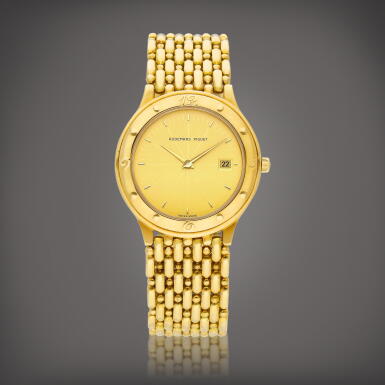 View full screen - View 1 of Lot 8866. Meridian | A yellow gold bracelet watch with date, Circa 1982 | 愛彼 | Meridian 黃金鏈帶腕錶,備日期顯示,約1982年製.