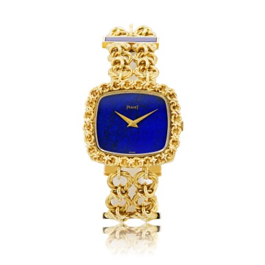 View full screen - View 1 of Lot 764. Piaget | Montre bracelet de dame lapis-lazuli et or | Lady's lapis lazuli and gold bracelet watch.