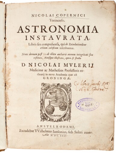 View full screen - View 1 of Lot 12. Copernicus | Astronomia instaurata libri sex, Amsterdam, 1617, contemporary vellum.