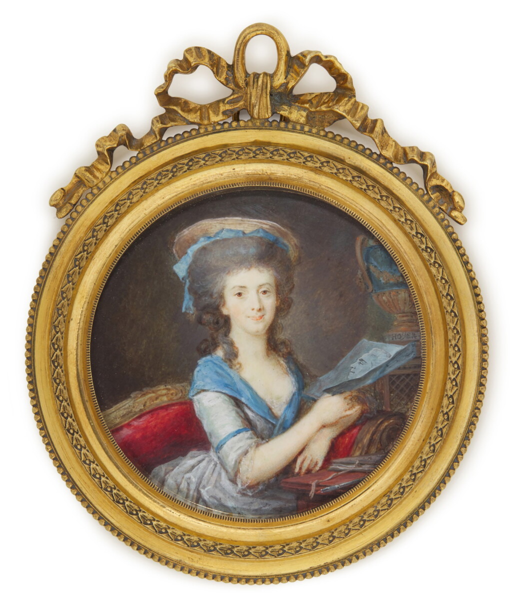 View full screen - View 1 of Lot 134. Portrait of a lady holding a drawing, circa 1785.