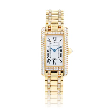 View full screen - View 1 of Lot 503. Cartier | Montre bracelet de dame or et diamants ,"Tank Americaine" | Lady's gold and diamond bracelet watch, 'Tank Américaine'.