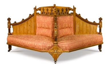 View full screen - View 1 of Lot 6. An early Victorian parcel-gilt, marquetry and oak centre sofa.