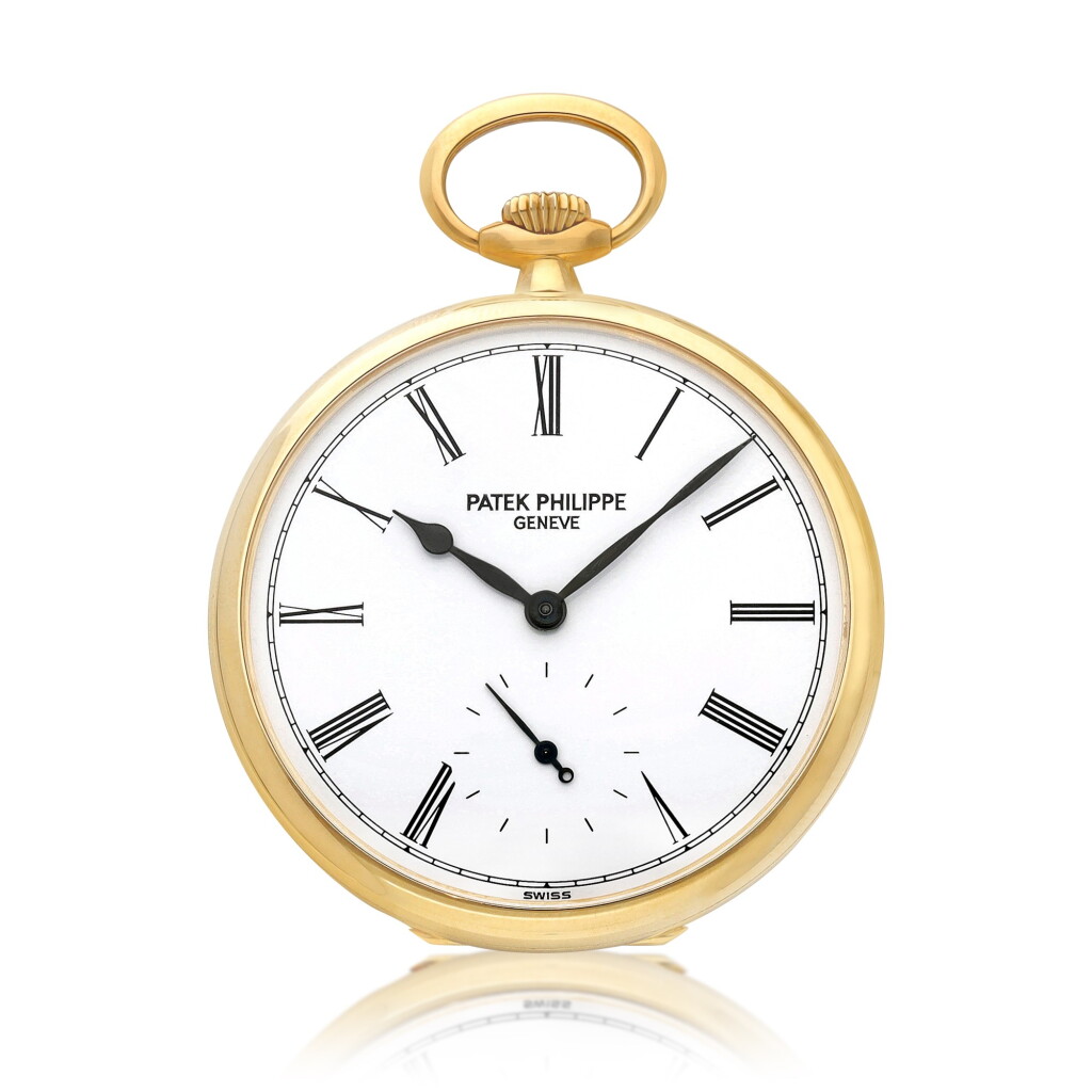 View full screen - View 1 of Lot 2181. Reference 973 | A yellow gold open face keyless watch with white lacquered dial, Circa 2013 | 百達翡麗 | 型號973 | 黃金懷錶,備白色漆製錶盤,約2013年製.
