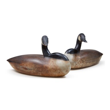 View full screen - View 1 of Lot 1662. PAIR OF CANADA GEESE, MASSACHUSETTS OR LOWER DELAWARE RIVER AREA, CIRCA 1895.