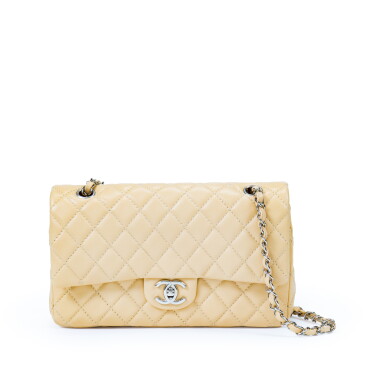 View full screen - View 1 of Lot 2017. Beige Lambskin Medium Double Flap Bag Silver Hardware, 2008-09.