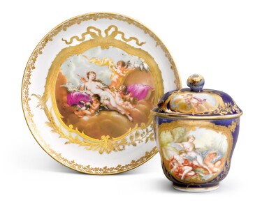View full screen - View 1 of Lot 114. A porcelain hot chocolate cup and saucer, Gardner Porcelain Factory, Verbilki, late 18th century.