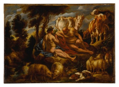 View full screen - View 1 of Lot 538. Mercury playing Argus to sleep with his flute, with Io transformed into a white heifer.