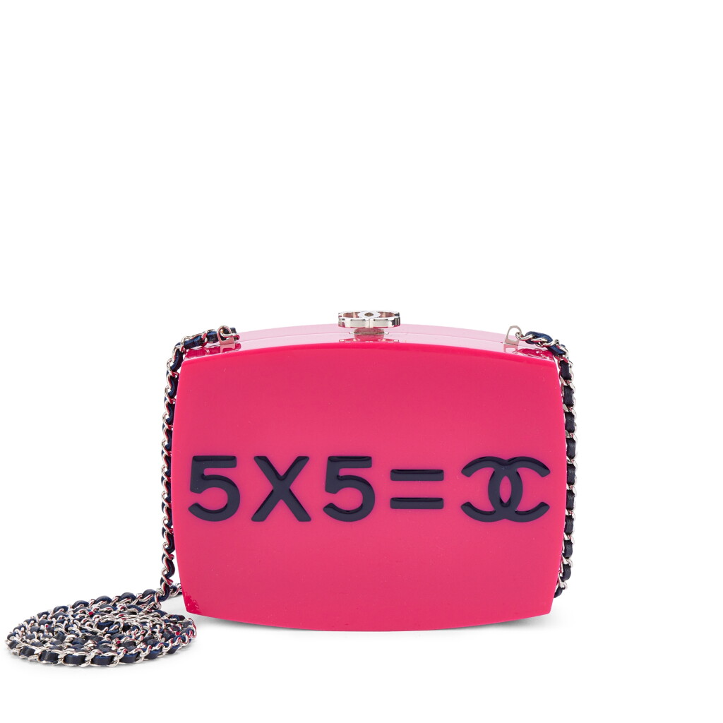 View full screen - View 1 of Lot 584. Limited Edition Pink and Navy Plexiglass 5X5 = CC Minaudiere Silver Hardware, 2014-15.
