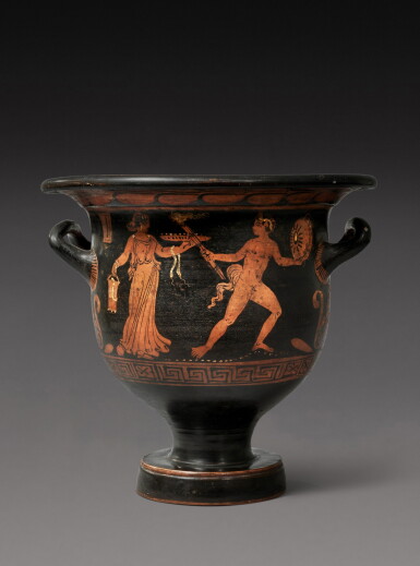 View full screen - View 1 of Lot 245. An Apulian Red-figured Bell Krater, attributed to the Como Group, circa 340-320 B.C..