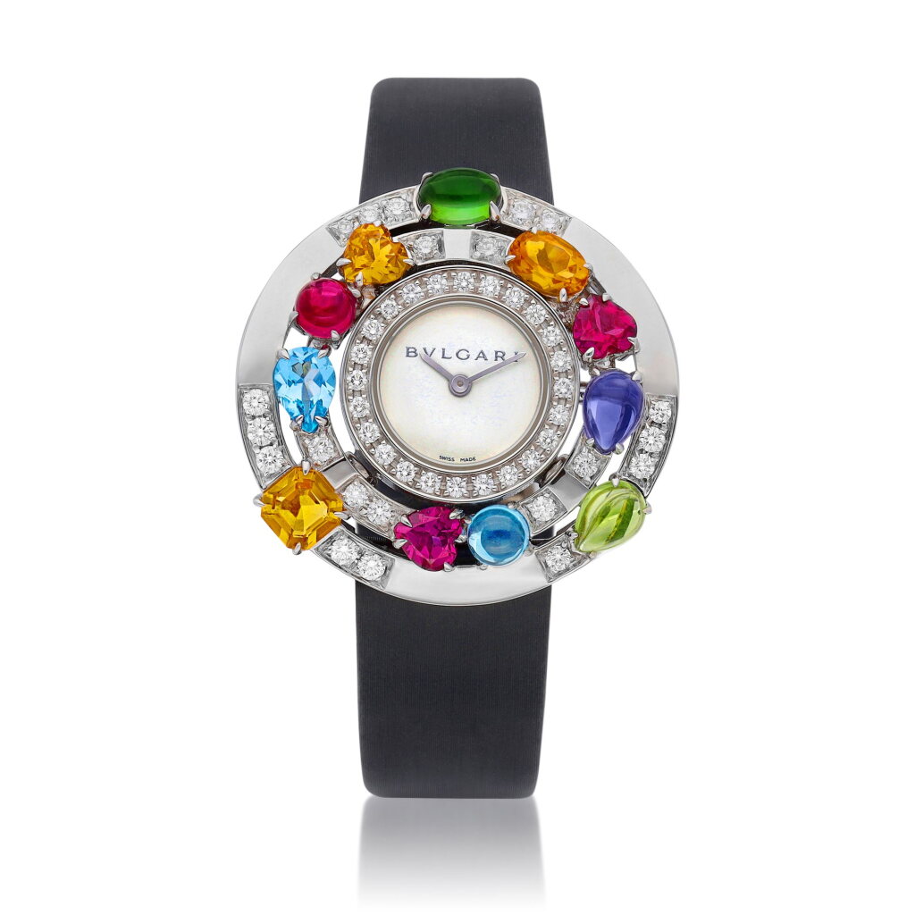 View full screen - View 1 of Lot 8072. Astrale, Reference AE W 36 G | A white gold, diamond and multi-gem set wristwatch, Circa 2013 | 寶格麗 | Astrale 型號AE W 36 G | 白金鑲鑽石及多彩寶石腕錶,約2013年製.