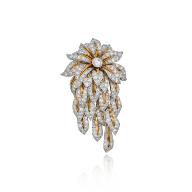 View full screen - View 1 of Lot 116. Platinum, Gold and Diamond Clip-Brooch.